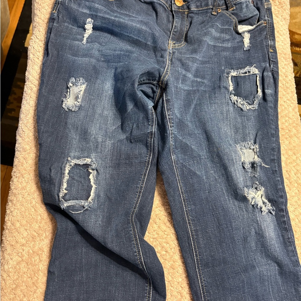 Almost Famous Blue Distressed Boyfriend Jeans